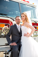 Bride and Groom Photo with Fire Truck