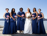 Bride with Bridesmaids by Hudson River New York