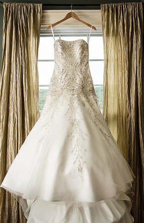 Bridal Gown Hanging in Window at Mountain View Manor