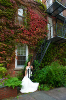 Bride by Stairwell Cold Spring New York Fall Foliage Hudson Valley