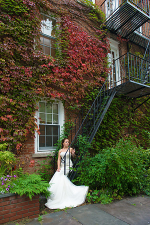 Bride by Stairwell Cold Spring New York Fall Foliage Hudson Valley