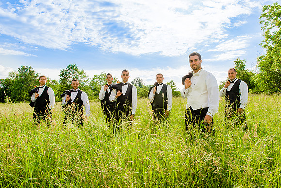 Groom with Groomsmen Creative Wedding Photo Hudson Valley NY