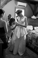 Black and White Photo of Bride dressing