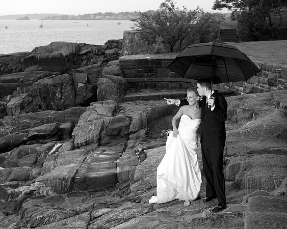 Bride Groom Rain Rocky Cliff
