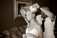 Bride getting Bird Cage Veil put on - Hudson Valley, NY